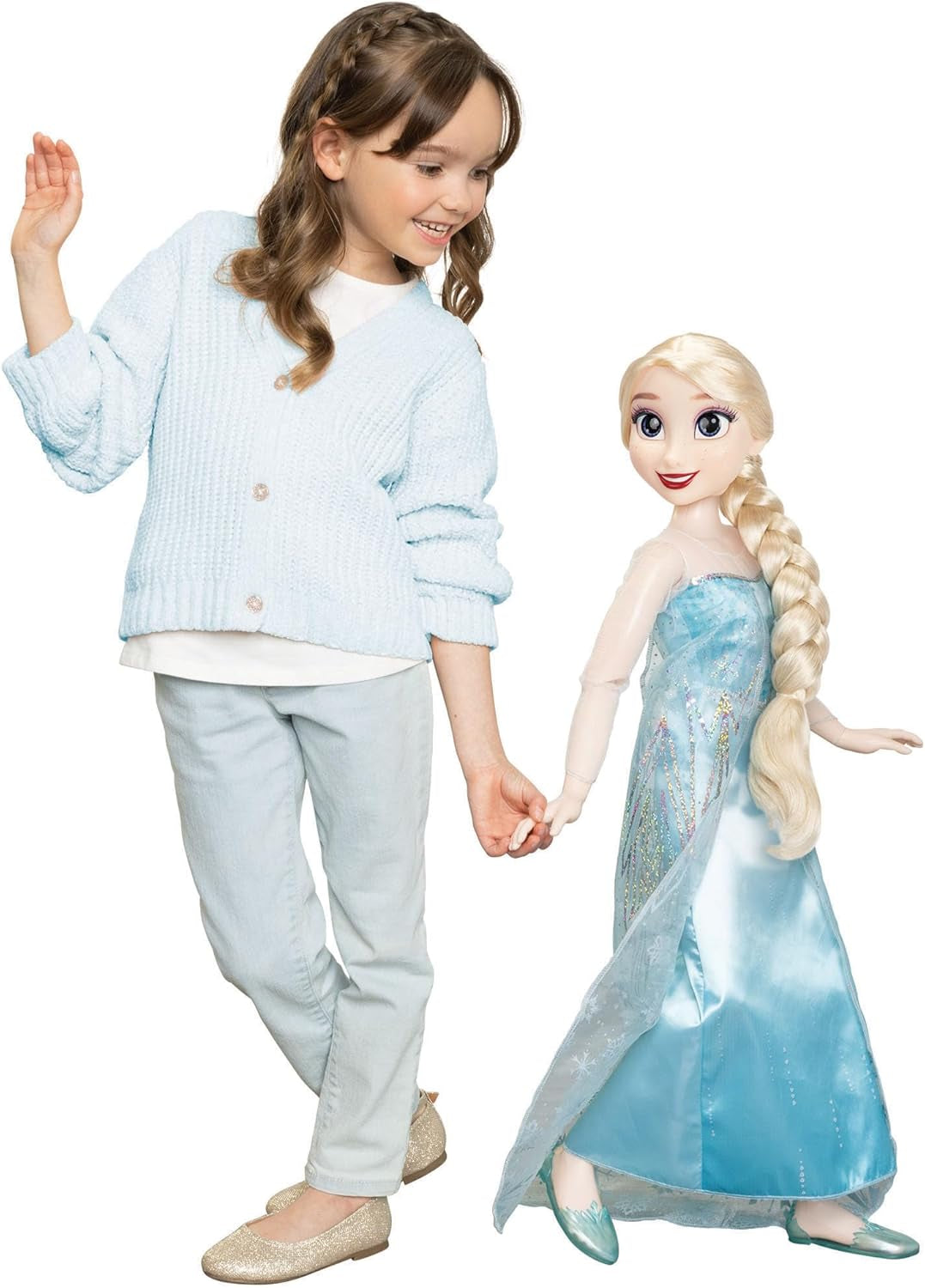 Disney Frozen Playdate Elsa Poupée géante 80 cm par Jakks Pacific Poupée entièrement articulée avec 11 points d'articulation comprenant une brosse à cheveux et des accessoires