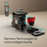 Machine à expresso automatique classique Siemens EQ500, écran couleur TFT, 5 types de café et de lait, fonction double tasse, nettoyage facile, unité de percolation amovible, avec tuyau à lait, noir, TP511E19