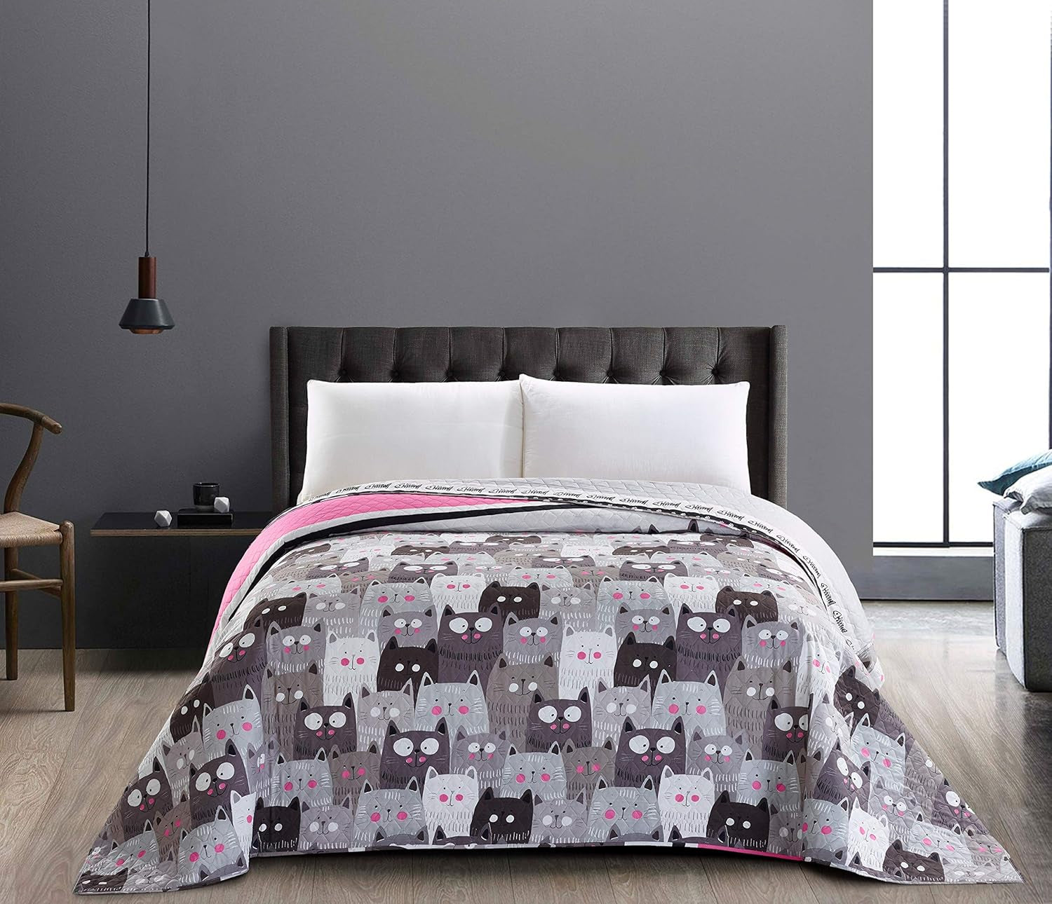 Decoking 32350 Couvre-lit 220X240 Cm Couvre-lit double face microfibre facile d'entretien Beige Marron clair Marron cacao Gris Acier Anthracite Graphite Noir Blanc Rose Chats Invasion de chats Lits et Couvertures Beuche den DecoKing-Store