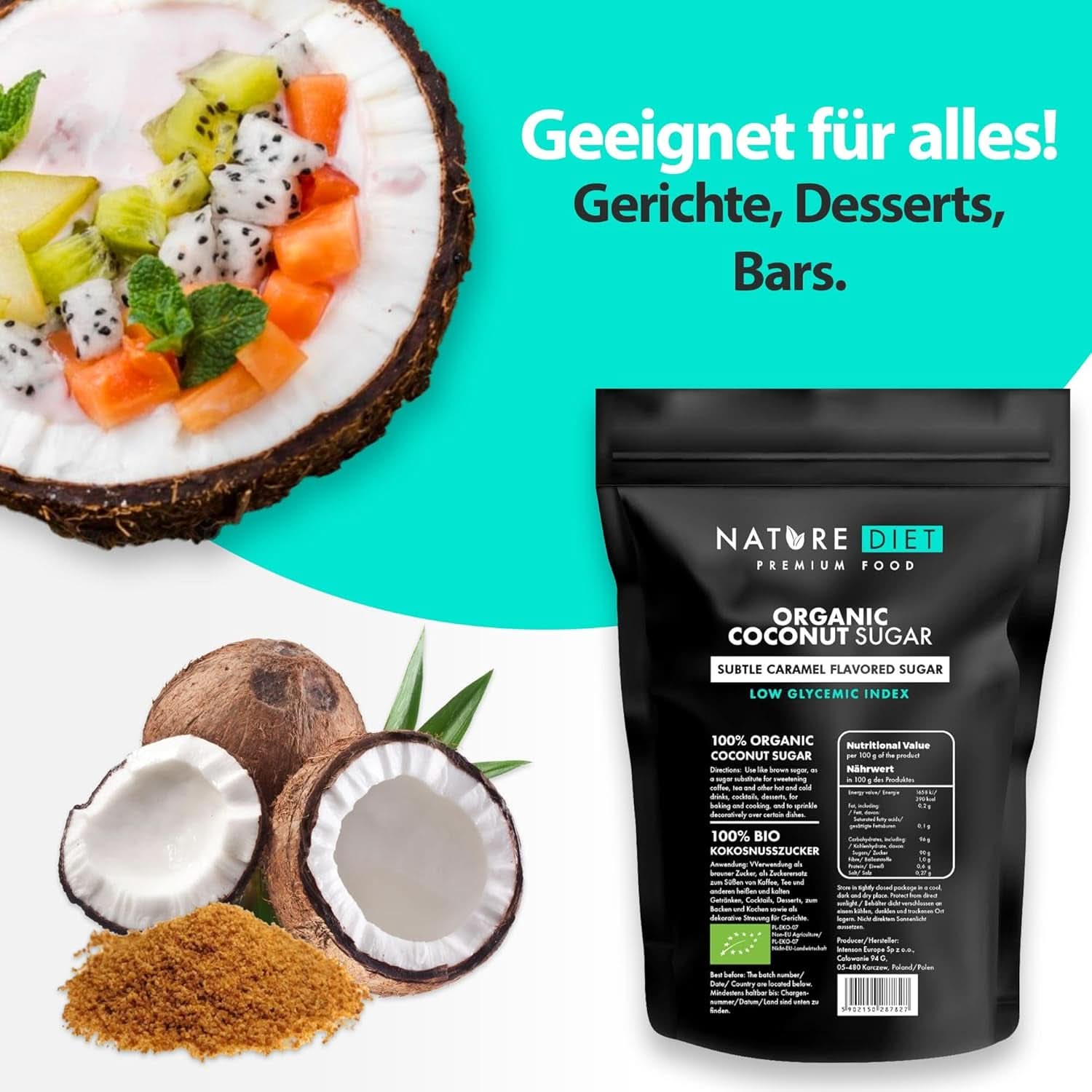 Sucre de coco bio, arôme caramel, 1,5 Kg Édulcorants Naty Shop