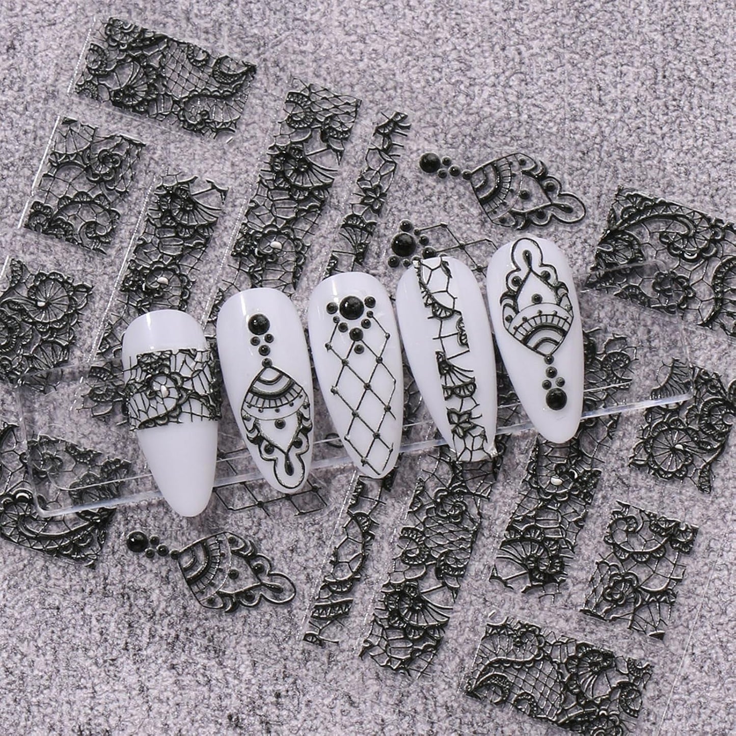 JMEOWIO Autocollants pour ongles 3D Noir Blanc Fleurs Nail Art Autocollants Autocollants pour ongles 5D Stéréoscopiques Fleurs Décoration Nageldesign Zubehör 4 Blatt
