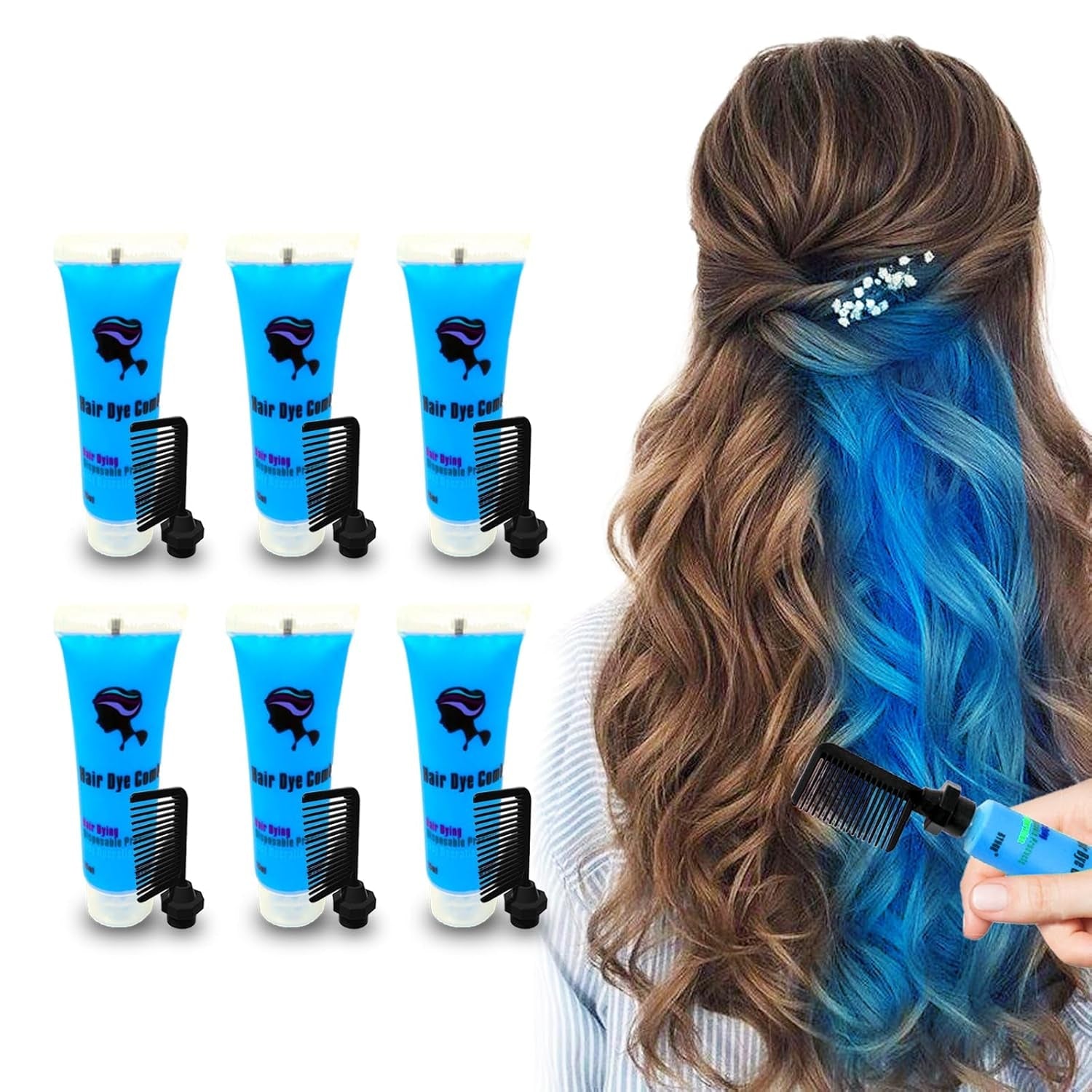 Byhoo 6PCS Teinture capillaire temporaire pour cheveux noirs, craie pour cheveux, teinture capillaire lavable, idée cadeau pour les filles, cadeau d'anniversaire pour les adolescentes. Teinture capillaire Naty Shop 04