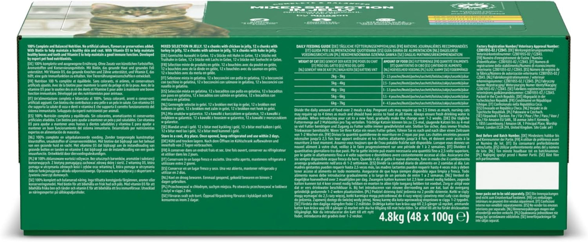 Amazon Nourriture humide sans céréales pour chats adultes Sélection mixte en gelée 4,8 kg (48 paquets de 100 g chacun)
