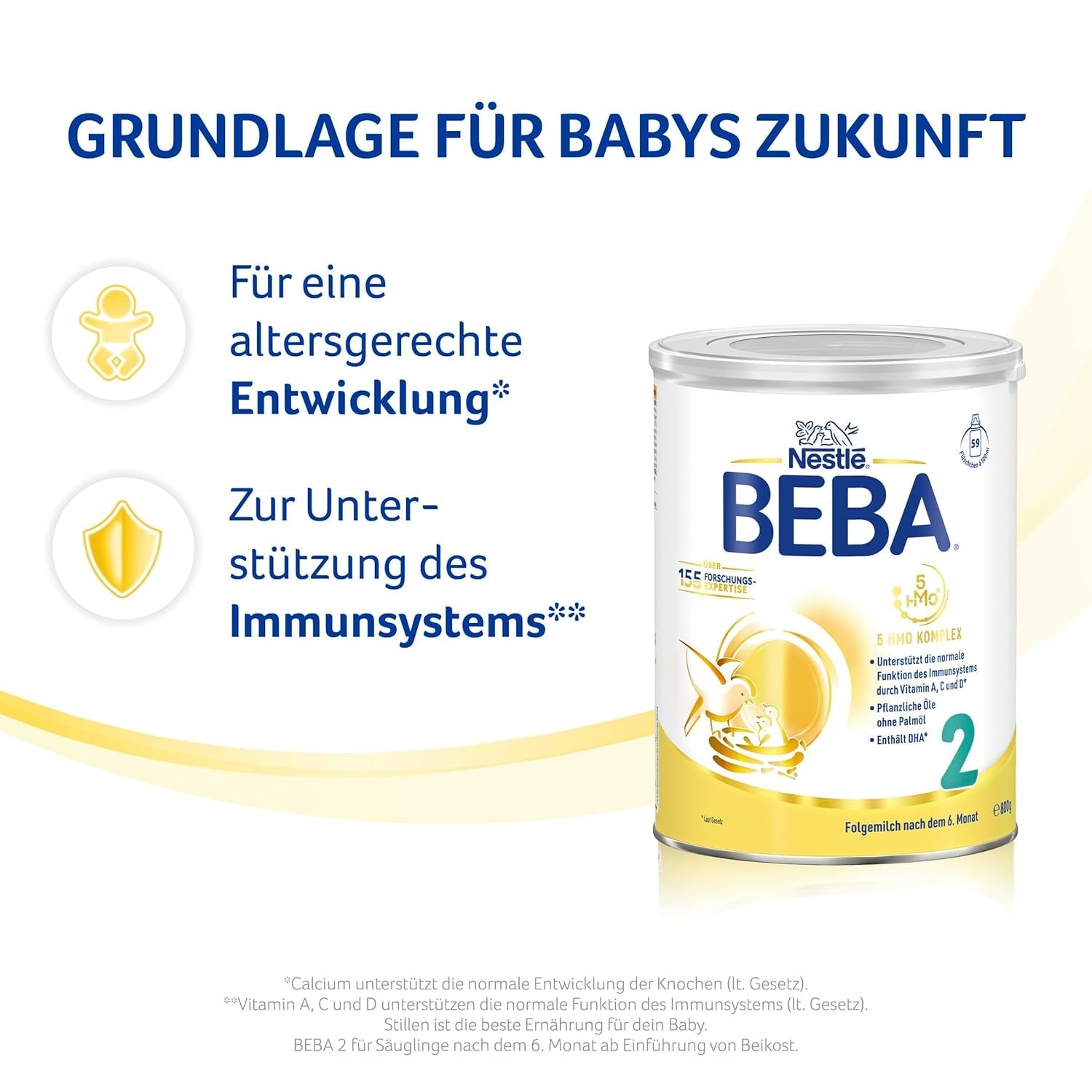 BEBA 2 - Lait de suite après 6 mois, avec complexe 5 HMO, teneur en protéines adaptée à l'âge, sans lactose, sans huile de palme, sans huile de poisson, nourriture pour bébé, lait en poudre pour bébé, lot de 3 (3 x 800 g)