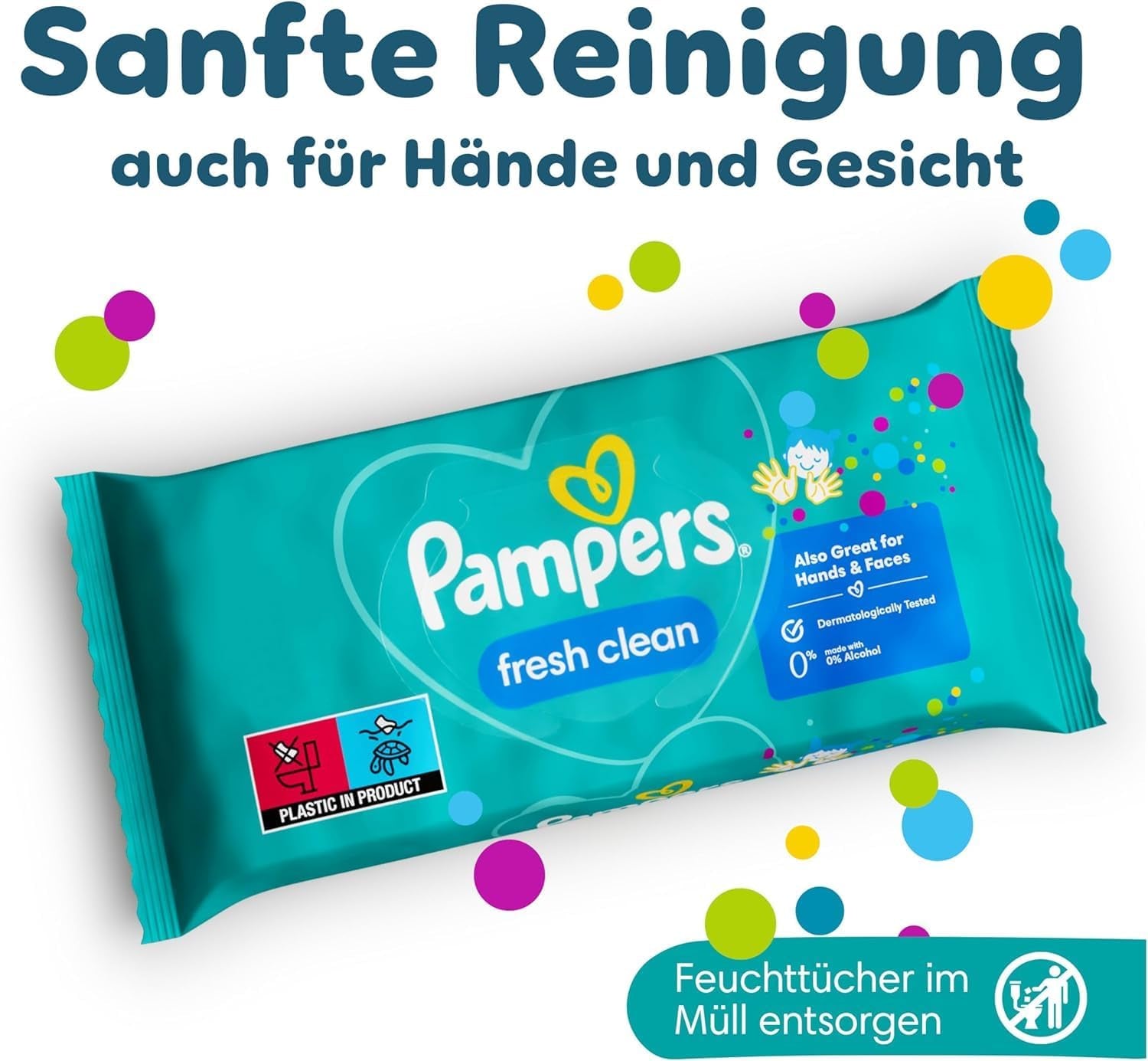 Lingettes humides Pampers Fresh Clean, 1872 lingettes (36x52 pièces), légèrement parfumées, conviennent également aux mains et au visage