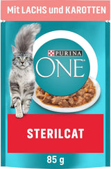 PURINA ONE STERILCAT nourriture humide pour chat, morceaux tendres en sauce pour chat stérilisé, au saumon, paquet de 26 (26 x 85g)