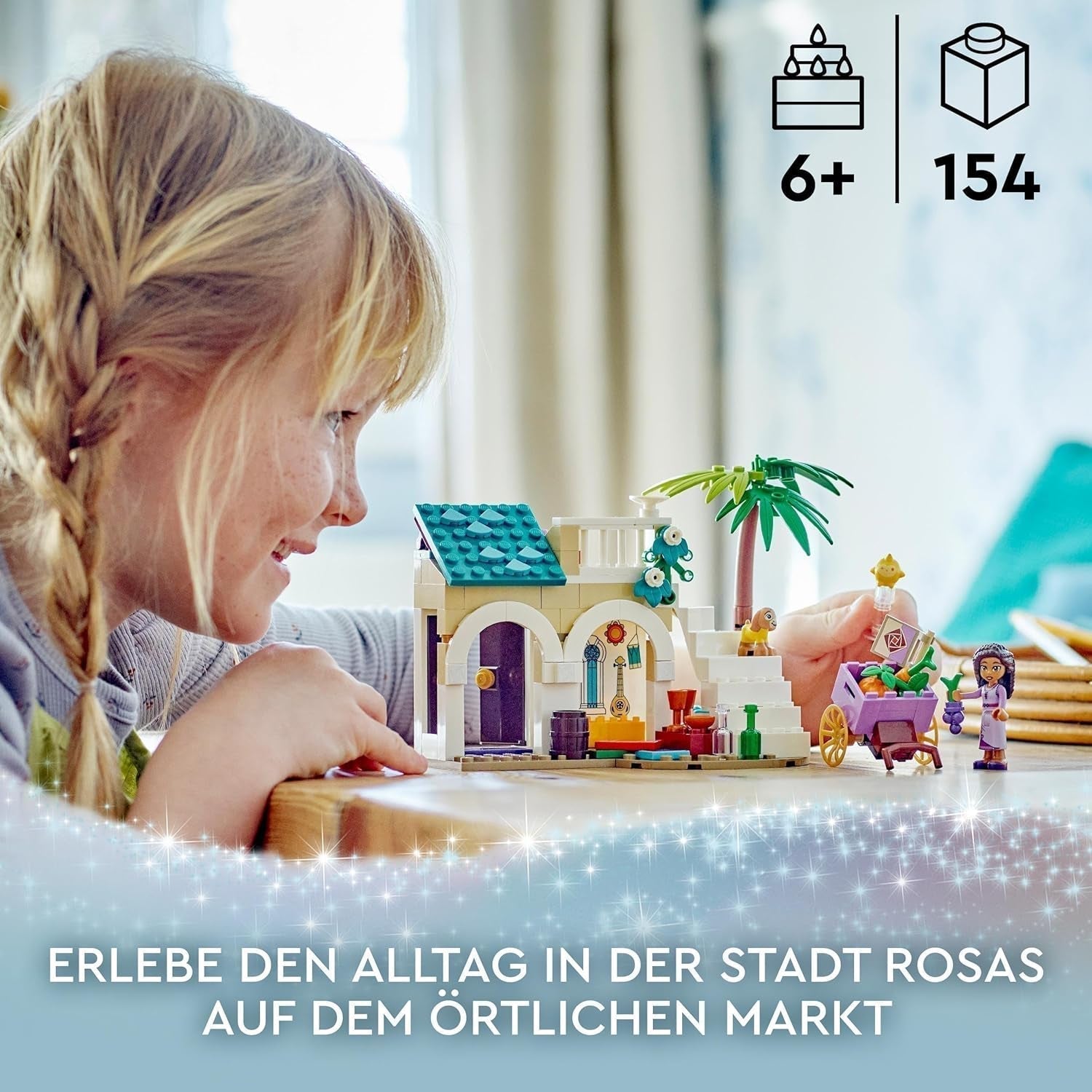 LEGO 43223 Disney Wish Asha à Rosas City, ensemble du film Wish avec marché, mini poupée Asha, Valentino en chèvre jouet et figurines étoiles, cadeau pour enfants de 6 ans, ensembles de construction pour filles et garçons Besuche den LEGO-Store