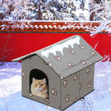 Katzenhaus für Draußen Winterfest und Wasserdicht, Faltbare Outdoor Katzenhöhle mit Abnehmbarem Kissen, Wetterfestes Tierheim für Streuner und Haustiere, Washbar und Isoliert (Graue Katzenpfote, M)