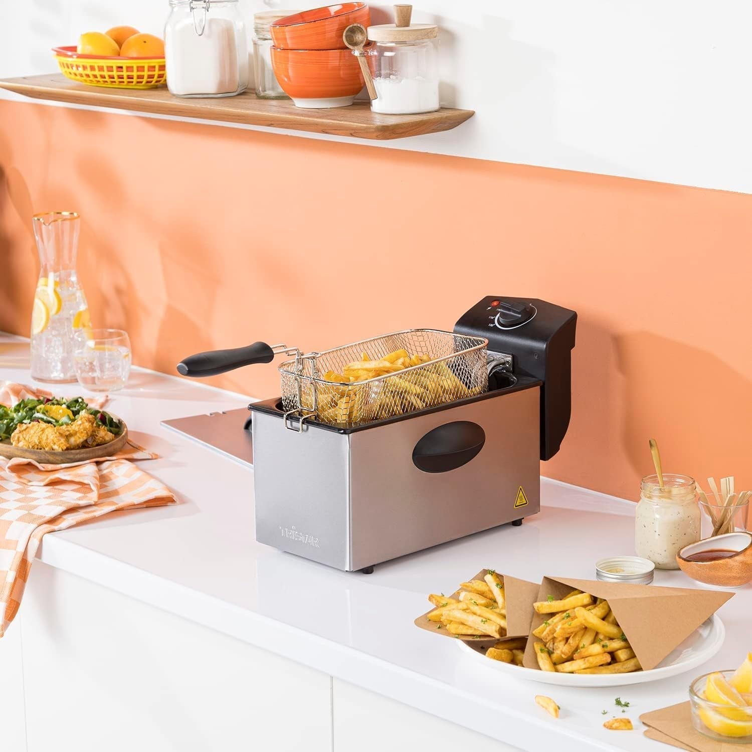 Friteuse à huile Tristar FR-6935, 2000 watts, 3 litres, thermostat, zone froide, 3-4 personnes, électroménager en métal Naty Shop
