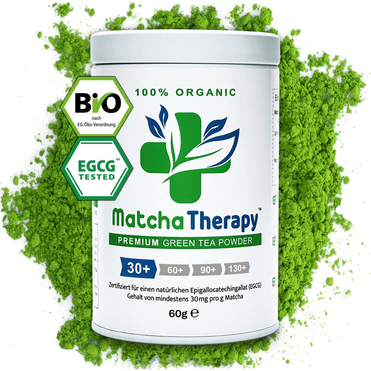 Thérapie Matcha 30+ | Poudre de thé Matcha biologique | 60g | Avec une teneur vérifiée d'au moins 30 mg/g de catéchine EGCG | Soutient le système immunitaire et les niveaux d'énergie | Qualité cérémoniale | Thé vert du Japon