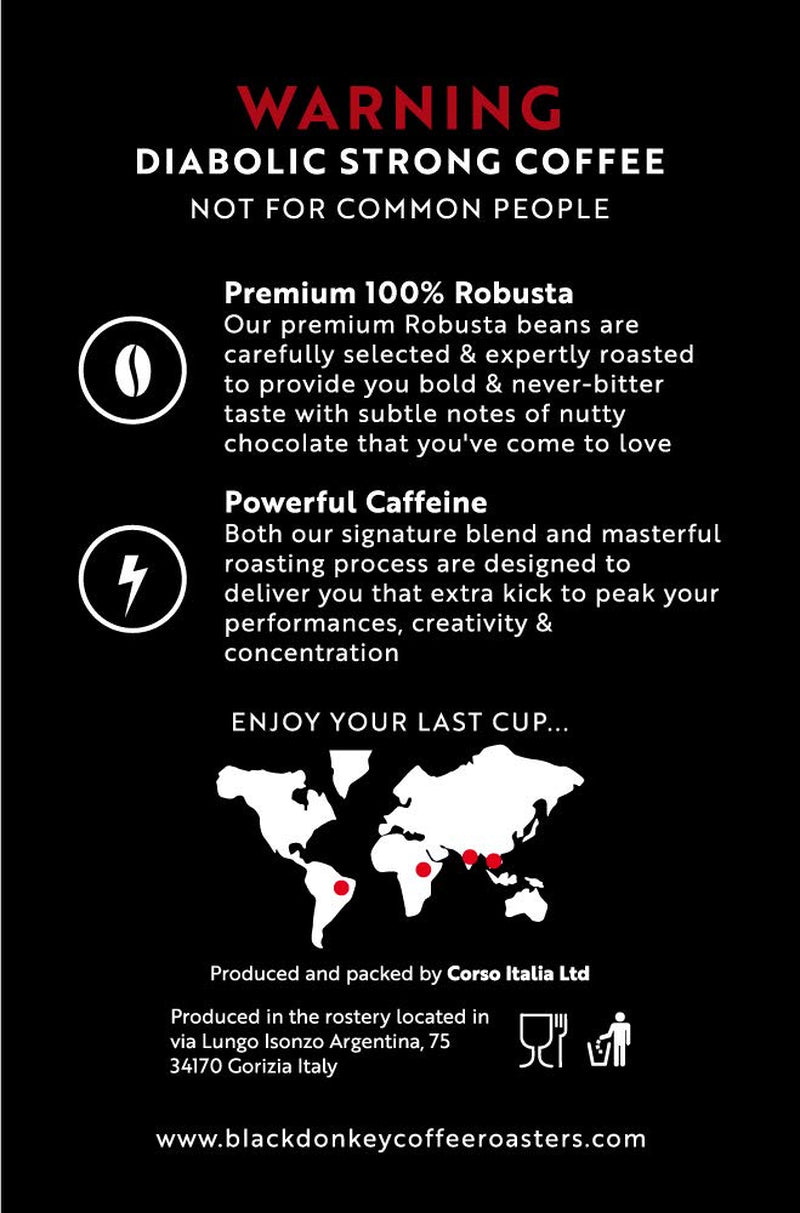 RÔTI DU DIABLE | Grains de café 1KG | Café extrêmement fort | Café à haute teneur en caféine | Robusta haut de gamme de