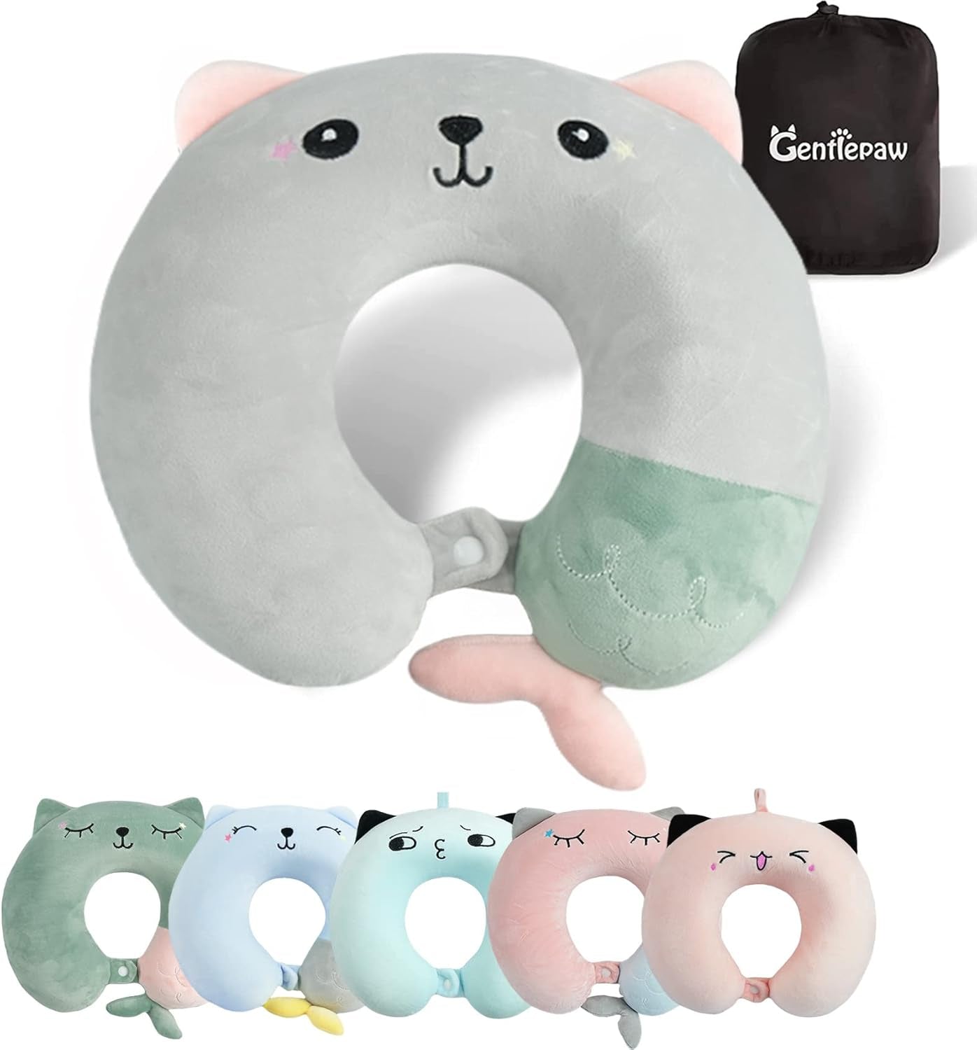 Naty Shop Oreiller cervical, oreiller cervical pour enfants, pour avion, voiture, train, voyage, adulte, mousse à mémoire de forme, motif animal mignon, oreiller en forme de U, housse amovible (rose 2)