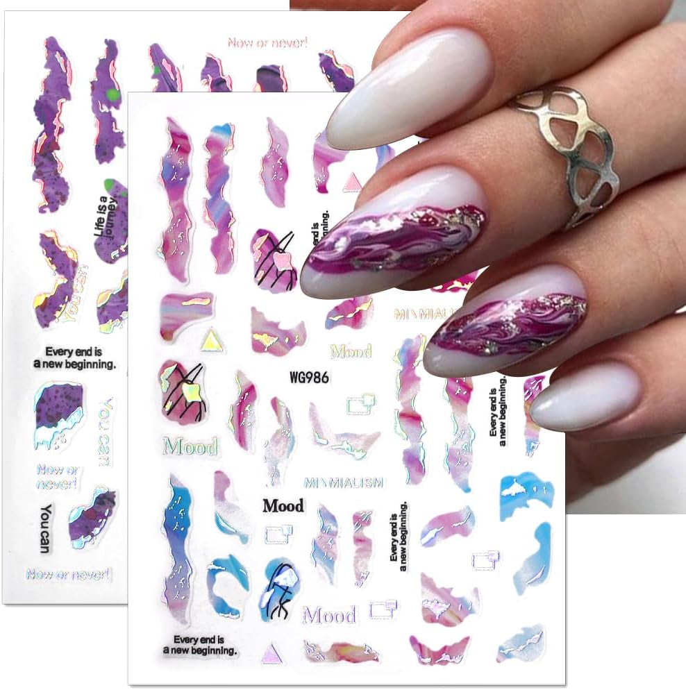 6 couleurs d'autocollants pour ongles en marbre, poudre bronzante argentée, autocollants pour ongles en marbre Bloom, autocollants pour ongles en marbre 3D, accessoires de conception, autocollants pour nail art, ensemble d'autocollants pour ongles