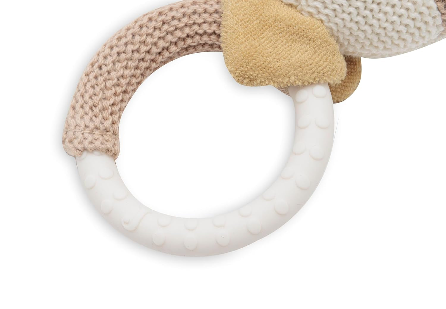 Jollein Anneau de dentition pour bébé – Mick – Aide à la dentition – Sans BPA – Tête de chien tricotée – Anneau de dentition en silicone – Jouet pour bébé – Soulage les douleurs de dentition