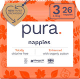 Couches Eco Baby - Taille 3 (4-9 kg), 1 paquet (26 couches), couches ultra douces pour peaux sensibles, coton biologique, protection contre les fuites jusqu'à 12 heures, nouveau guide des tailles