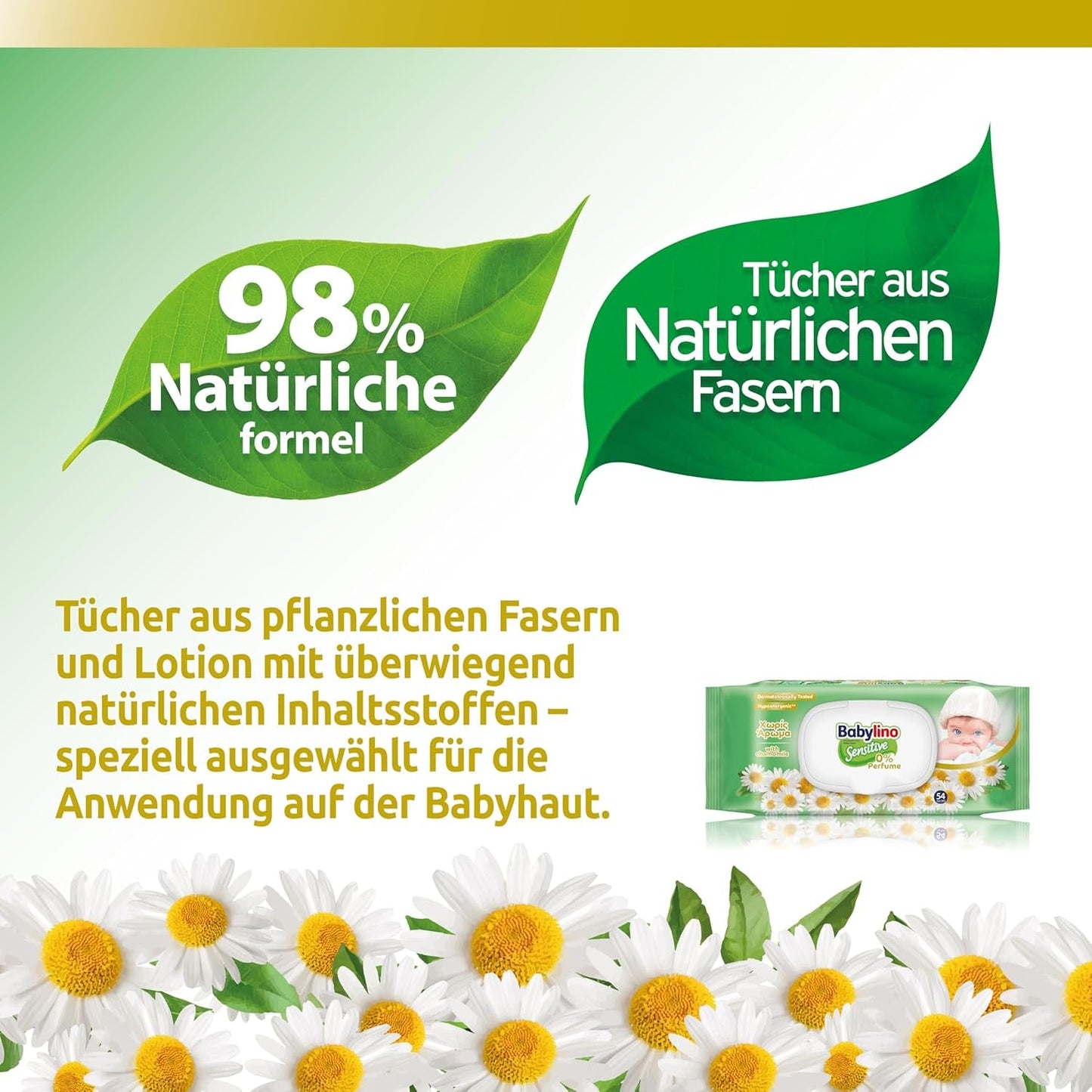 Lingettes pour bébés sensibles, 0 % de parfum, formule 98 % naturelle qui rétablit l'équilibre du pH de la peau, sceau de fraîcheur, 54 lingettes