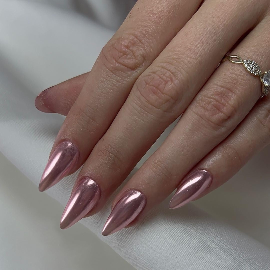 Ongles Chromés Autocollants - Colle Pailletée Brun Amande Moyen Sur Les Ongles Faux Ongles Pailletés Colle Sur Ongles Artificiels Ongles Acryliques Vernis Pour Femme 24 Pièces