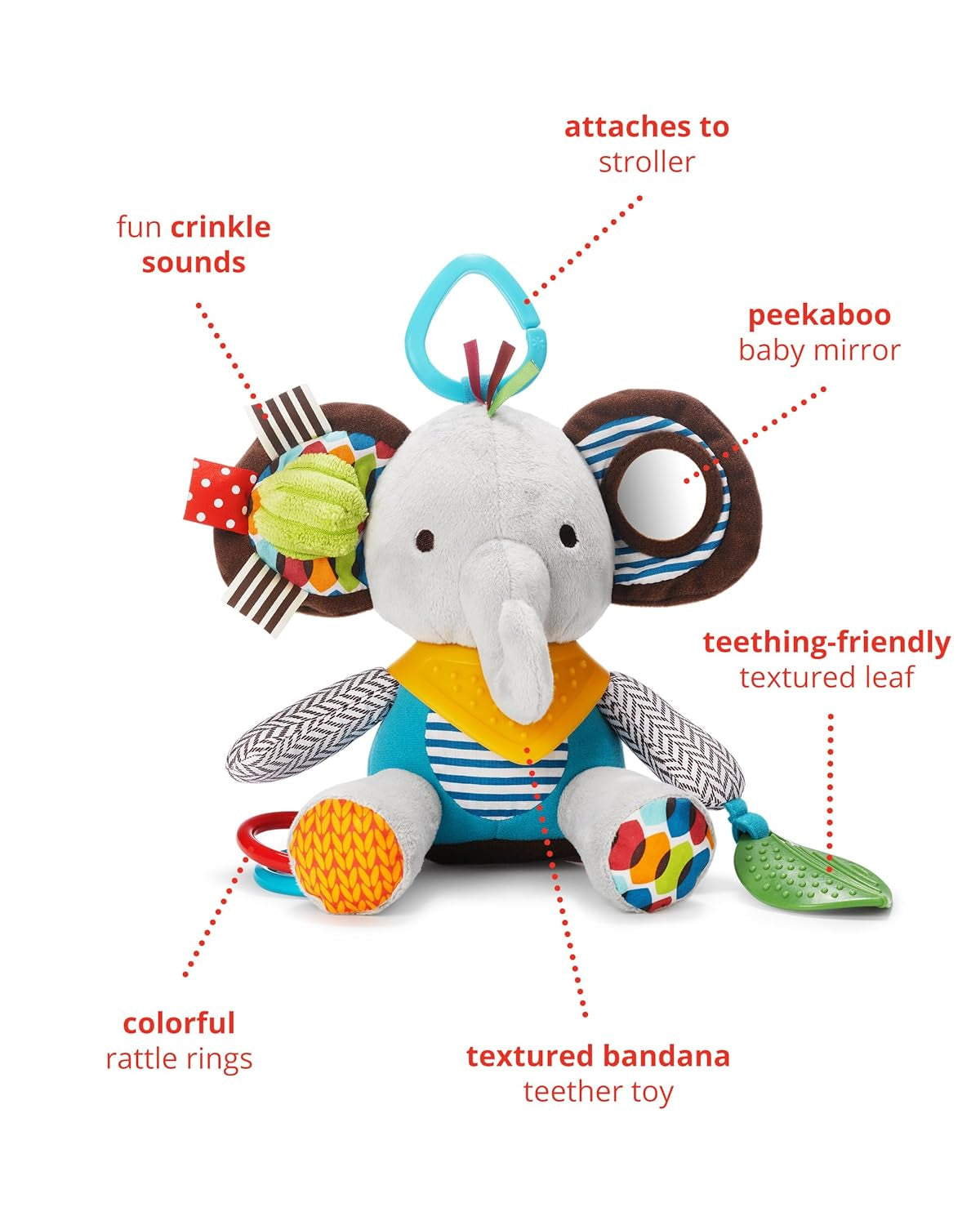 Skip Hop Bandana Buddies Jouet d'activité, Peluche pour bébés et enfants, Multicolore, Elephant Baby Toys Naty Shop