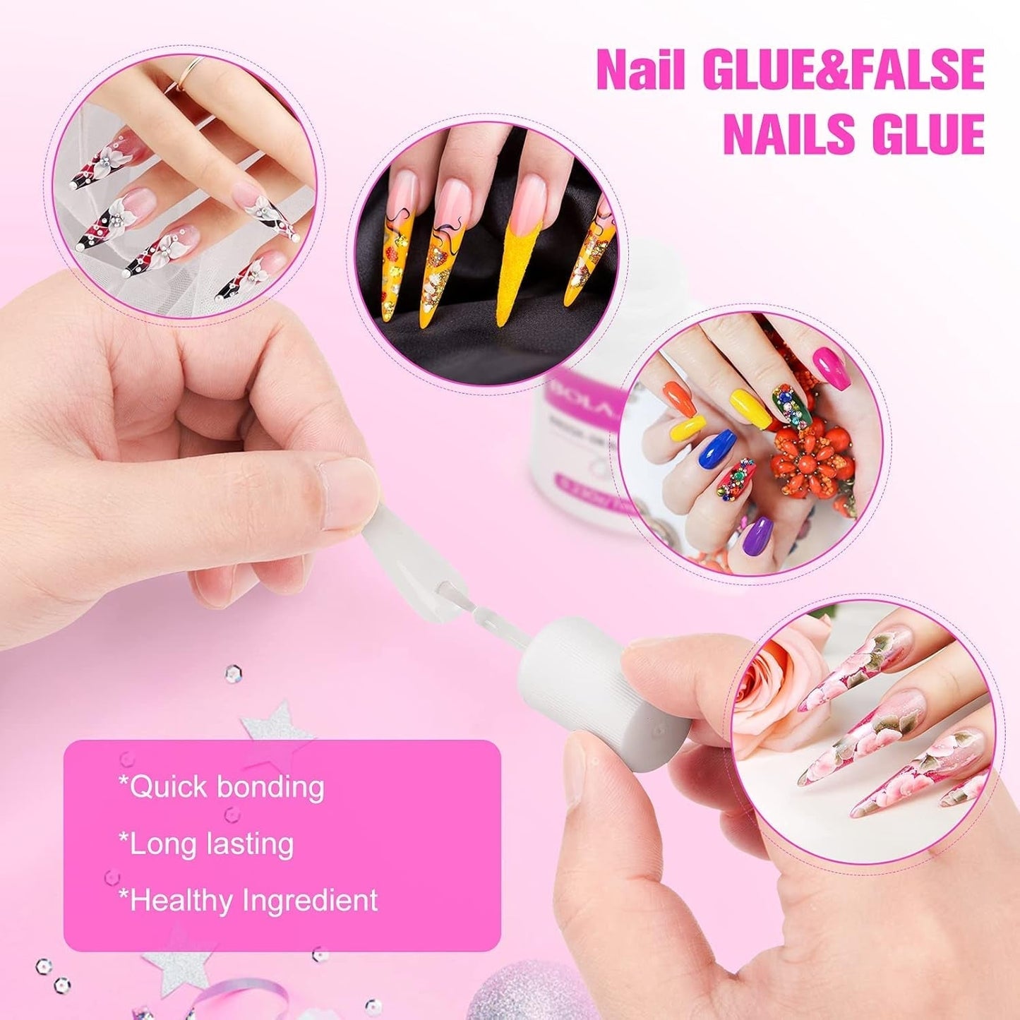 Colle pour pointes d'ongles, colle à ongles extra forte BOLASEN, colle à ongles craquelée 4 pièces, colle à ongles, colle à ongles artificielle extra forte, colle à ongles - 4 * 7 ml