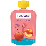 Sachets compressibles pêche pomme - paquet de 16 (4 paquets, 4 x 90 g chacun), sans sucre ajouté, sans gluten, végétalien, idéal pour les bébés à partir de 5 mois, parfait pour emporter