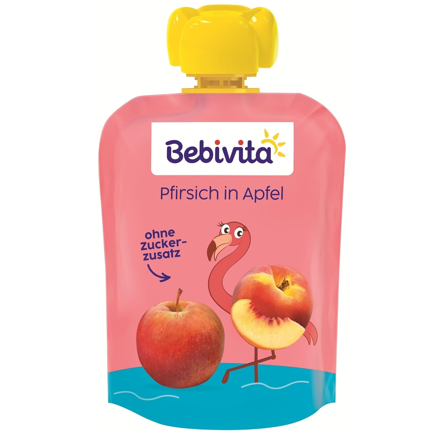 Sachets compressibles pêche pomme - paquet de 16 (4 paquets, 4 x 90 g chacun), sans sucre ajouté, sans gluten, végétalien, idéal pour les bébés à partir de 5 mois, parfait pour emporter
