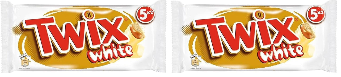 Barres de chocolat blanc Twix ; caramel, biscuits, chocolat blanc ; plusieurs paquets de chocolats ; 5 barres (5 x 46 g)