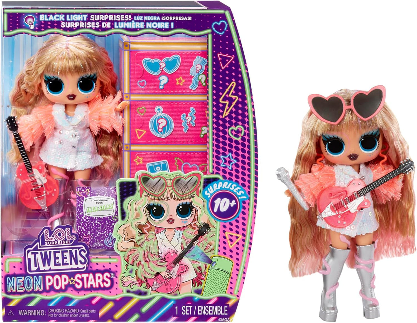 L.O.L. Surprendre! Tweens Neon Pop Stars - Kitty K - 1 poupée mannequin avec surprises rétro-éclairées et plus de 10 tenues et accessoires Pop Star, y compris des micro-bandes rétro, cadeau pour enfants 4+ Naty Shop Thea Stars Dolls