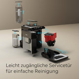Machine à expresso entièrement automatique Siemens EQ500 TQ513D01, nombreuses spécialités de café, mousseur à lait, réservoir de lait intégré, nettoyage automatique à la vapeur, 1500 W, argent clair naturel/noir piano