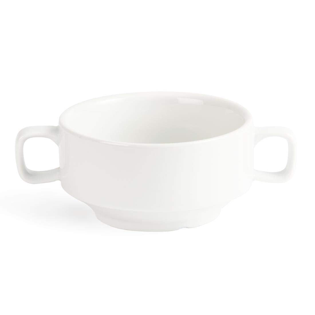 Bols à soupe Olympia Whiteware avec poignées 400 ml (6 pièces) - passent au four, au micro-ondes, au congélateur et au lave-vaisselle C239