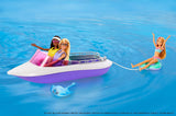 Barbie HHG60 - Bateau à moteur sirène avec 2 poupées (blonde/brune) et divers accessoires, jouet pour enfants à partir de 3 ans