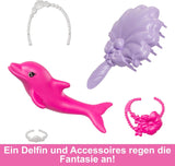 Poupée Sirène BARBIE - Inspirée de la série télévisée "Barbie : Hidden Magic" avec effet de changement de couleur et accessoires, cheveux roses de 19 cm de long à coiffer, pour les enfants à partir de 3 ans, HRP97