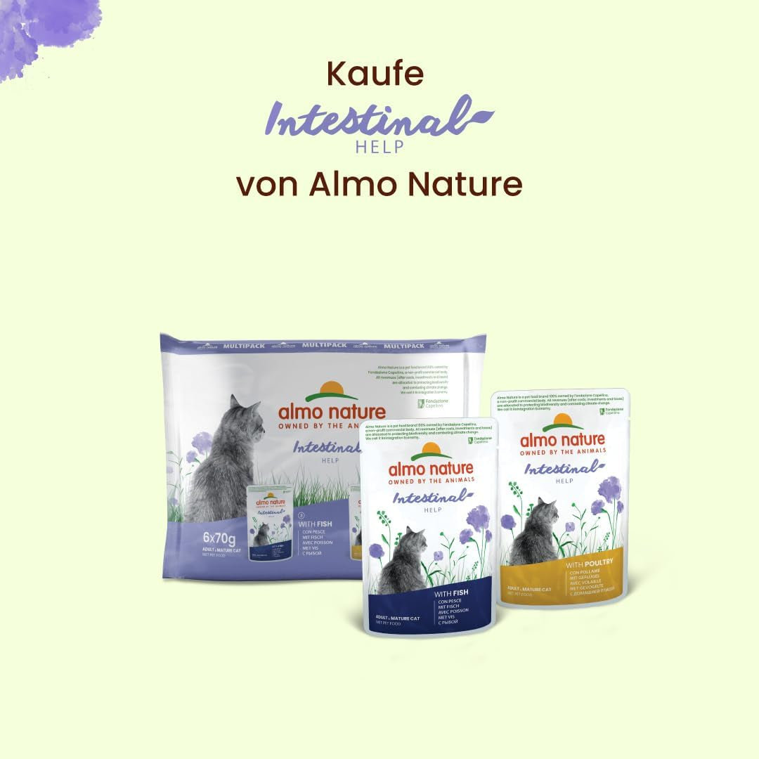 Almo Nature Functional - Intestinal Help - Nourriture humide pour chats adultes et matures aux intestins sensibles - au poisson - soutient le microbiome - 70 g (paquet de 30)