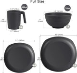 Ensemble de vaisselle en PP | Service de table léger et indestructible de 16 pièces pour enfants et adultes, 4 assiettes, 4 assiettes à dessert, 4 bols, 4 tasses, ensemble combiné pour 4 personnes