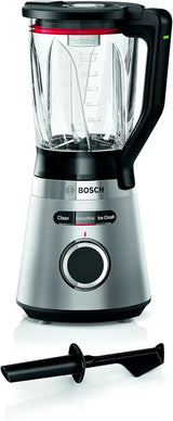Bosch Batteur sur socle Vitapower Serie 4 MMB6382M, Edelstahl-Klingen Fabriqué en Allemagne, 1,5 L Thermosafe Glasbehälter, Stopfer, Sicherheitsdeckel, Spülmaschinengeeignete Teile, 30 000 U/Min, 1200 W, Edelstahl Kitchen Naty Shop Batteur sur socle