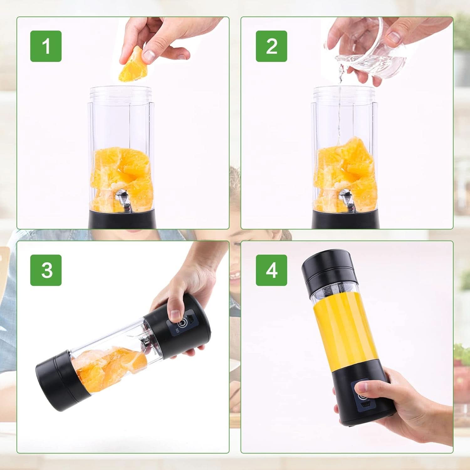 Mélangeur Smoothie Maker Entsafter: 380Ml Standmixer Persönlicher Shaker Proteinshake Mit 6 Edelstahlmesser Tragbar-Bpa-Freie Mit USB-Mixbecher Für Shakes,Saftoutdoor,Schwarz Bucatarie Naty Shop
