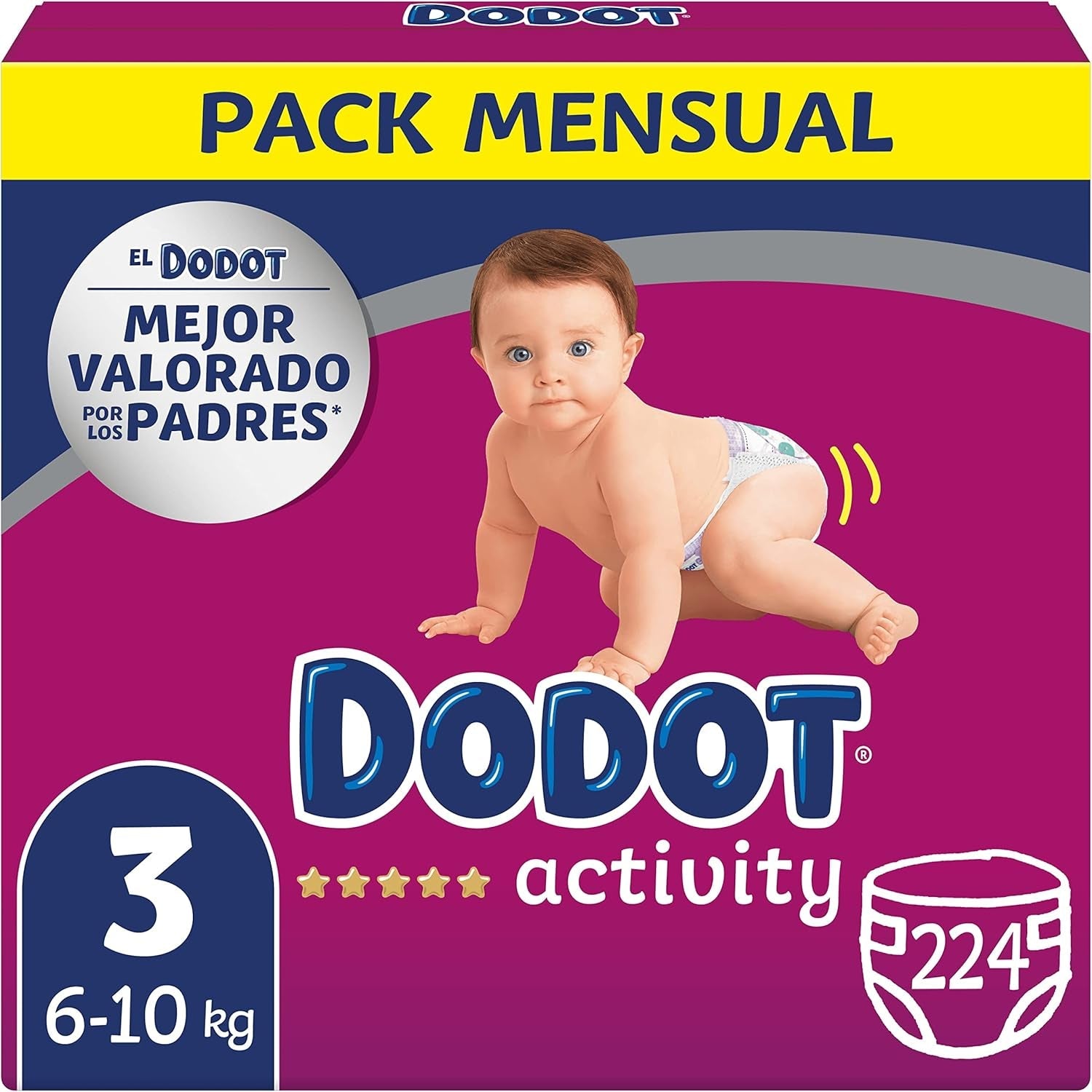 Couches d'activité pour bébé, taille 3 (6-10 kg), 224 couches avec un ajustement robuste