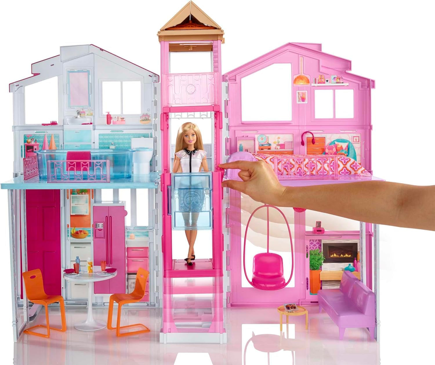 Barbie House Dream Villa Maison de ville 3 étages 5 pièces comprenant des accessoires comme des meubles, pliable et rangement, jouets à partir de 3 ans, DLY32 Naty Shop Maisons de poupées