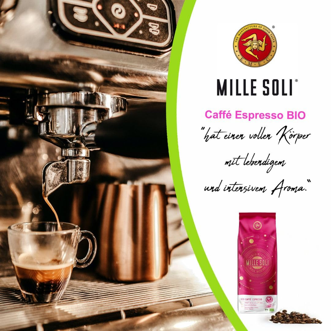 Café en grains d'espresso biologique 250 g - 100 % biologique - Torréfié en Sicile - Méthode de torréfaction artisanale vieille de plusieurs siècles - Grains d'espresso de qualité supérieure pour machines entièrement automatiques et porte-filtre
