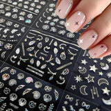 30 Blatt Aurora-Nagelkunst-Aufkleber, Selbstklebende 3D-Blumen-Nagelaufkleber, Aurora-Mond-Stern-Nagelaufkleber pour l'art de l'artisanat, Blatt-Herz-Nageldesign pour DIY-Acrylnägel-Dekoration
