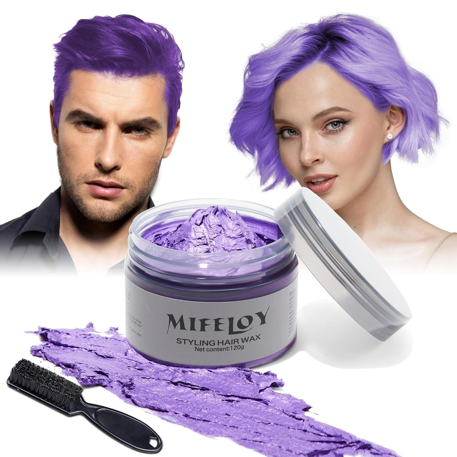 Teinte de cheveux violette 4,23 oz, coloration temporaire avec pinceaux, cire de coiffure pour hommes et femmes, crème capillaire instantanée, pommade de coiffure naturelle, bricolage cosplay Halloween, cire pour cheveux, teinture capillaire Naty Shop violet