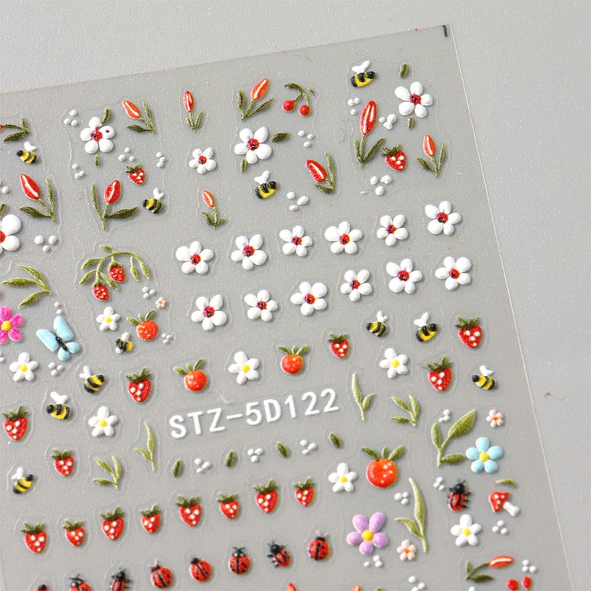JMEOWIO Autocollant 3D pour ongles, fleurs, fruits, Nail Art, autocollant auto-adhésif, autocollants stéréoscopiques 5D, décoration, conception de ongles, 4 couleurs