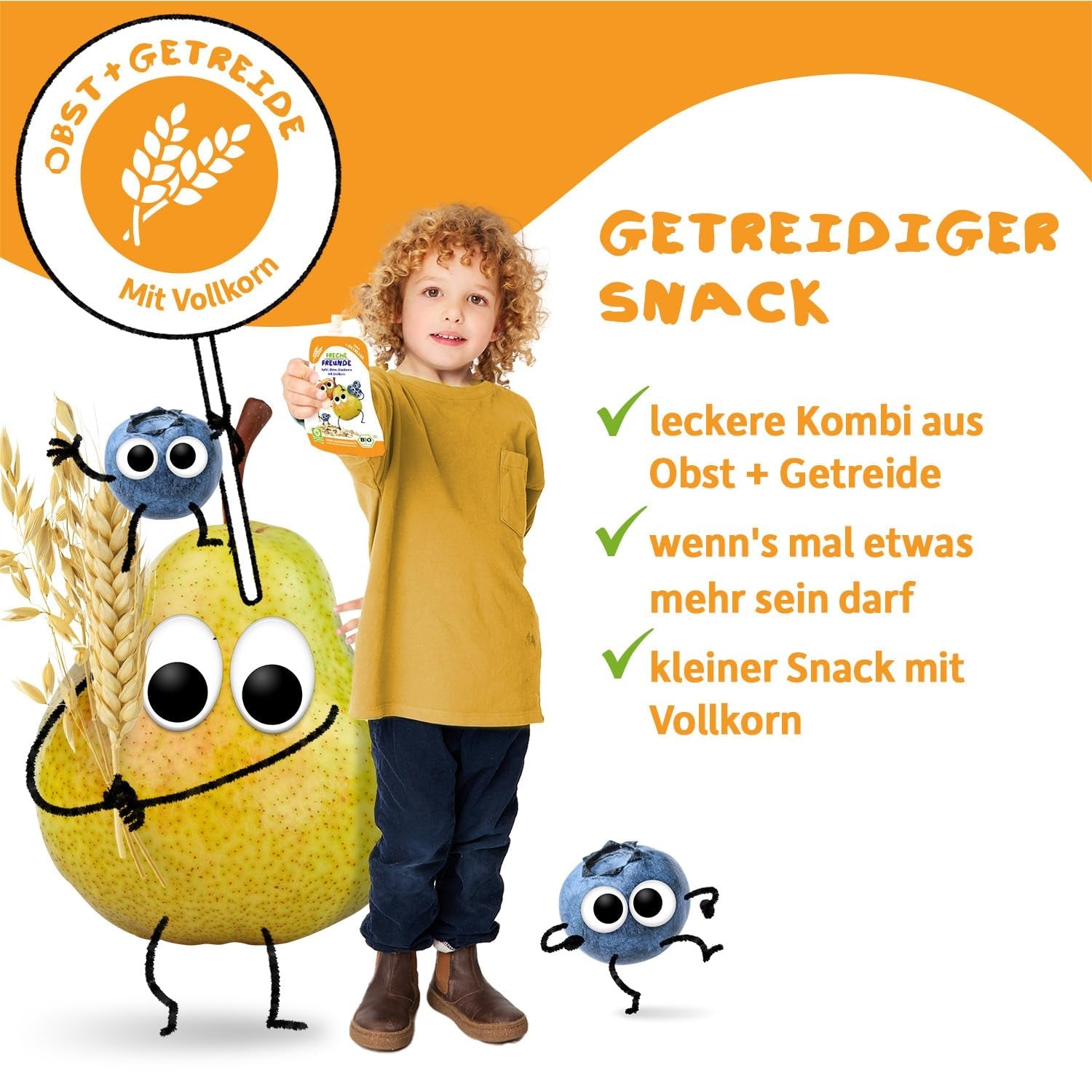 FRECHE FREUNDE Sachet de fruits à presser biologique pomme cannelle poire riz épeautre purée de fruits avec céréales pour bébés de 6 mois et plus végétaliens 6 paquets (6 x 100 g)