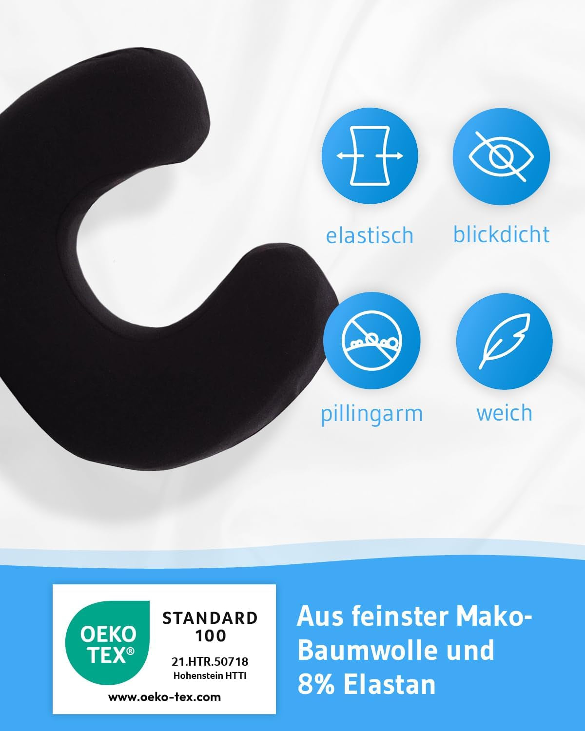 Lot de 2 taies d'oreiller noires parfaites pour les oreillers cervicaux ANDAR Coton maco (double jersey) Pas de repassage et séchage en machine Lot de 2 taies d'oreiller zippées Certifié Oeko-Tex Oreillers orthopédiques cervicaux Naty Shop