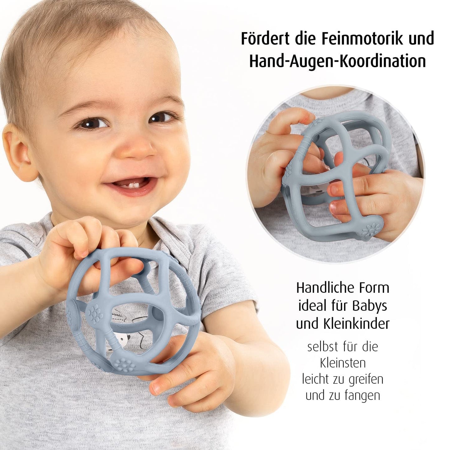 Reer Bite&Play Boule de dentition et attrape-bébé, anneau de dentition et jouet pour les tout-petits, excellent cadeau