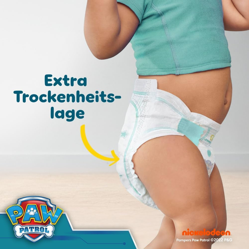 Couches Pampers Baby-Dry Puppy Patrol Edition, taille 5, 186 couches, 11 kg - 16 kg, protection contre les fuites jusqu'à 100 % et confort toute la nuit