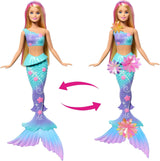 Barbie Meerjungfrauen-Spielzeug Puppe mit magischer Überraschungs Blüte, Schwanzflosse mit Farbverlauf, perlesnbesetzten Hair et long blonden Hair mit rosa Strehchen, JDM72