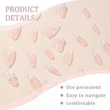 Faux ongles français à pression en amande blanche, 24 pièces, avec nœuds, perles, colle sur faux ongles, paillettes