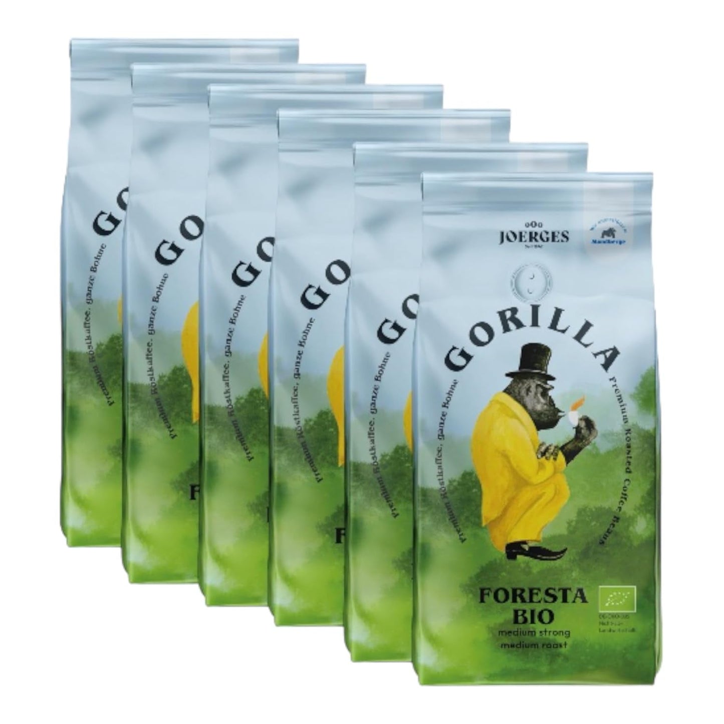 Café Gorilla Foresta 6 x 1000 g de grains entiers torréfiés | Mélange Arabica | Porte-filtre et machines à expresso entièrement automatiques | Café expresso
