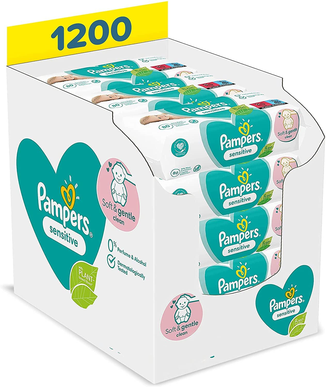 Bright Starts Ensemble de loquets de porte de luxe avec clip de cadre de porte sécurisé et stable et lingettes Pampers Sensitive pour bébé, 1200 lingettes (15 x 80)