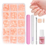 Lot de 240 faux ongles à pression française, 12 tailles, faux ongles avec colle pour femmes et hommes (blanc nu amande moyenne)